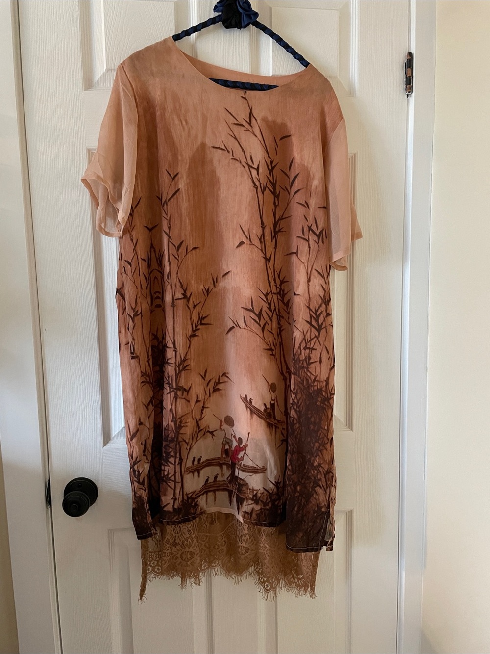 Peachy Chinese Asian china silk dress beige brown